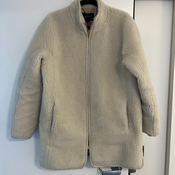 J. Crew Zip-up Plush Fleece Teddy Coat, Scottish Lamb, Size M - Picture 4 of 8